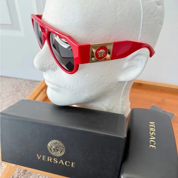 Versace Sunglasses VE 4401 Pilot Medusa Stud Red/Gold Medusa Medallion Luxury - Picture 4 of 14
